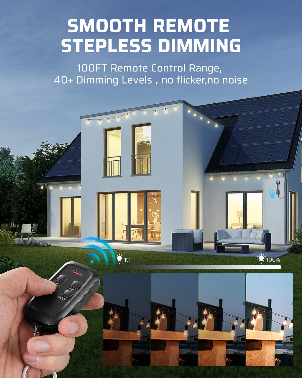 DEWENWILS Outdoor Dimmer for String Lights, Smart Dimmer Plug with Remote, Compatible with Alexa & Google Home, Waterproof, 100FT Range, Remote Dimming for Dimmable LED/Tungsten Bulbs, 2.4GHz Only