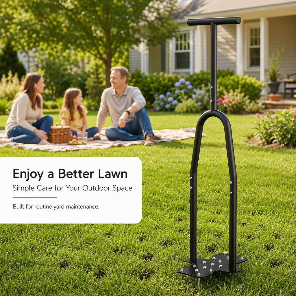 eWonLife Lawn Aerator Tool with Step-Through Pedal, 15-Spike Manual Aerator