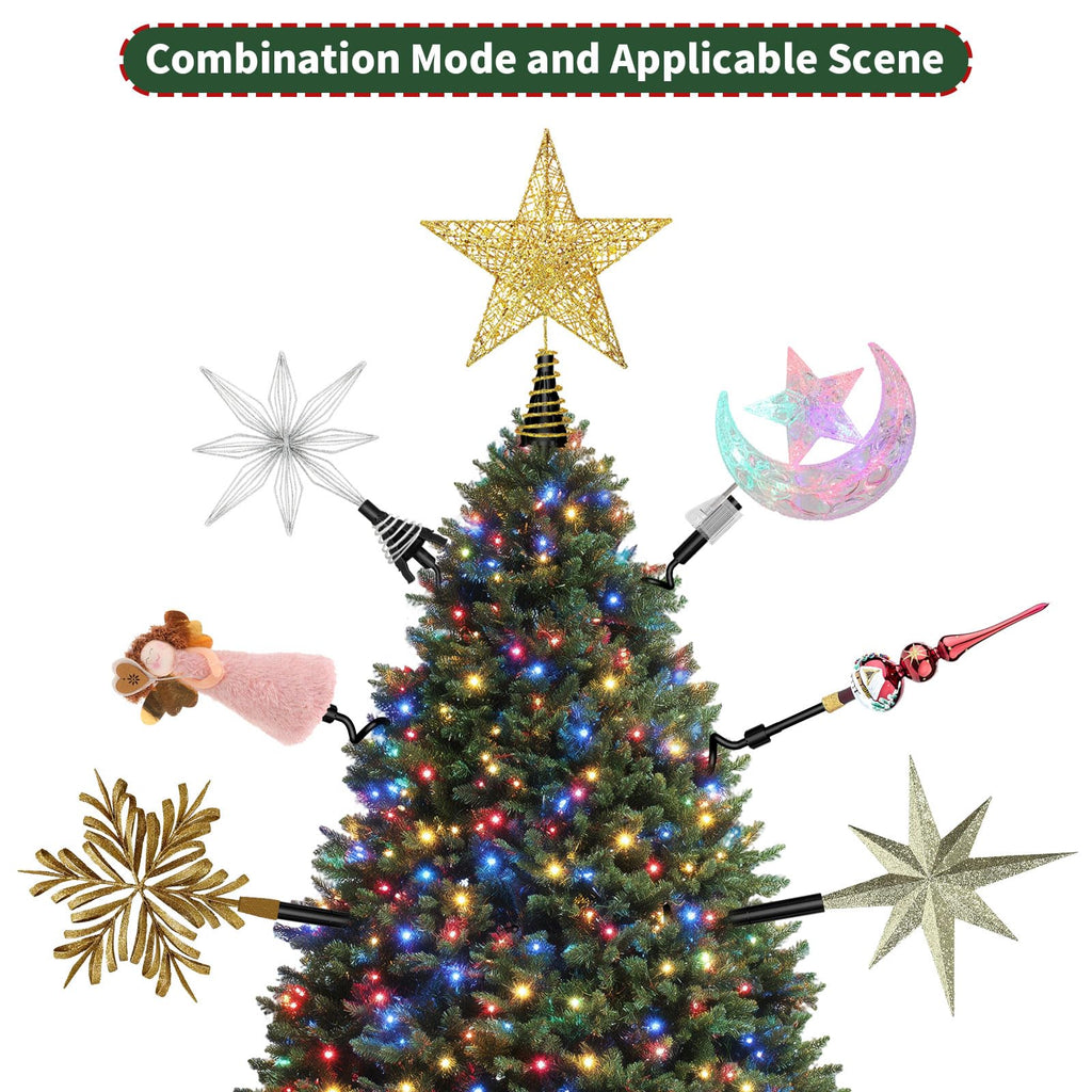 Christmas Tree Topper Holder - Twist On Universal Stabilizer with Adjustable Attachments. Secure Lock for Treetop Ornaments, Fits Most Basic Tree Types & Topper Bases (Black)