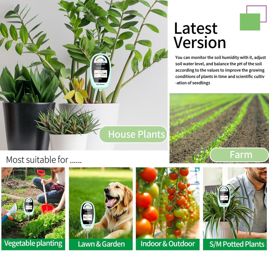 HSLGOVE Soil Test Kit, 2-in-1 Soil Moisture Meter/Soil PH Meter, Dual Screen Soil Tester, Soil Moisture Meter for Plants Watering/Gardening for Lawn,Farm Indoor&Outdoor Use-Apple Green