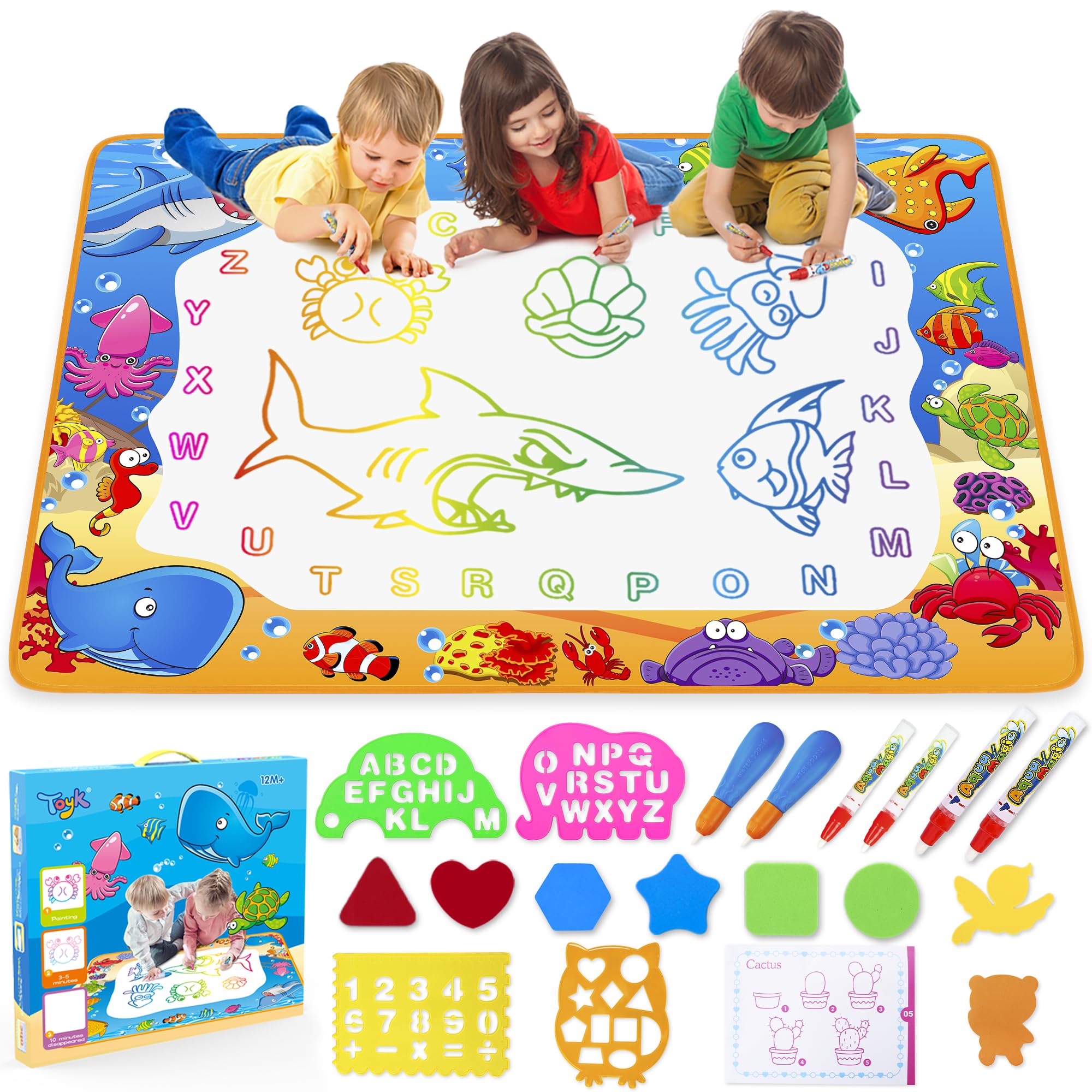 Water Doodle Mat - Kids Painting Writing Color Doodle Drawing Mat Toy Bring Magic Pens Educational Toys for Age 2 3 4 5 6 7 Year Old Girls Boys Age Toddler Gift