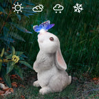 Garden Statue Outdoor Decor Rabbit with Solar Butterfly Changing Lights