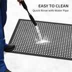 ROVSUN Rubber Floor Mat with Holes, 36''x 60'' Anti-Fatigue/Non-Slip Drainage Mat, for Industrial Kitchen Restaurant Bar Bathroom Utility Garage Pool Entry Door Mat, Indoor (36''x 60'' Black 2Pcs)