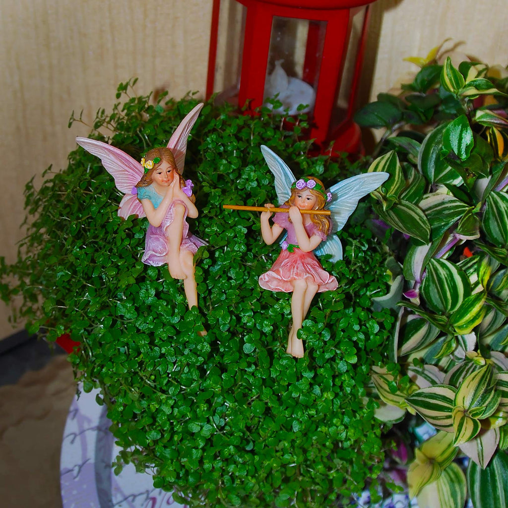 Mood Lab Fairy Garden Figurines - Sitting Fairies Set (2 pcs) - Miniature Decorative Statues - Outdoor Indoor Garden Decor