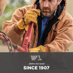 Wells Lamont Leather Work Gloves for Men – Heavy Duty, Cowhide, Abrasion & Puncture Resistant – Adjustable Wrist, Gunn Cut Design, Ideal for Ranching, Farming, Construction - Saddletan - L