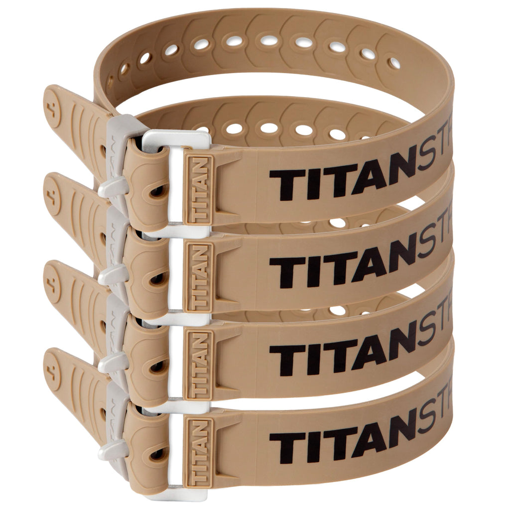 Titan Industrial Straps – Safety Strap Set to Secure Splits, Cargo Bikes, Garden Hoses, Wood Working Projects – 70 lb. Working Load, 20" Length, 4-Pack Coyote Tan