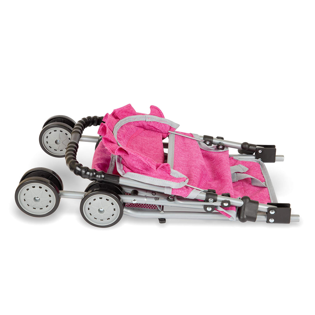 fash n kolor Doll Stroller with Basket, My First Denim Pink Foldable Baby Doll Umbrella Doll Stroller Fits Upto 18" Dolls, Gift Toys for Girls,Baby Doll Accessories Include 2 Free Magic Bottles