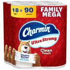 Charmin Ultra Strong Clean Touch 2-Ply Toilet Paper, 18 Family Mega Rolls = 90 Regular Rolls, White