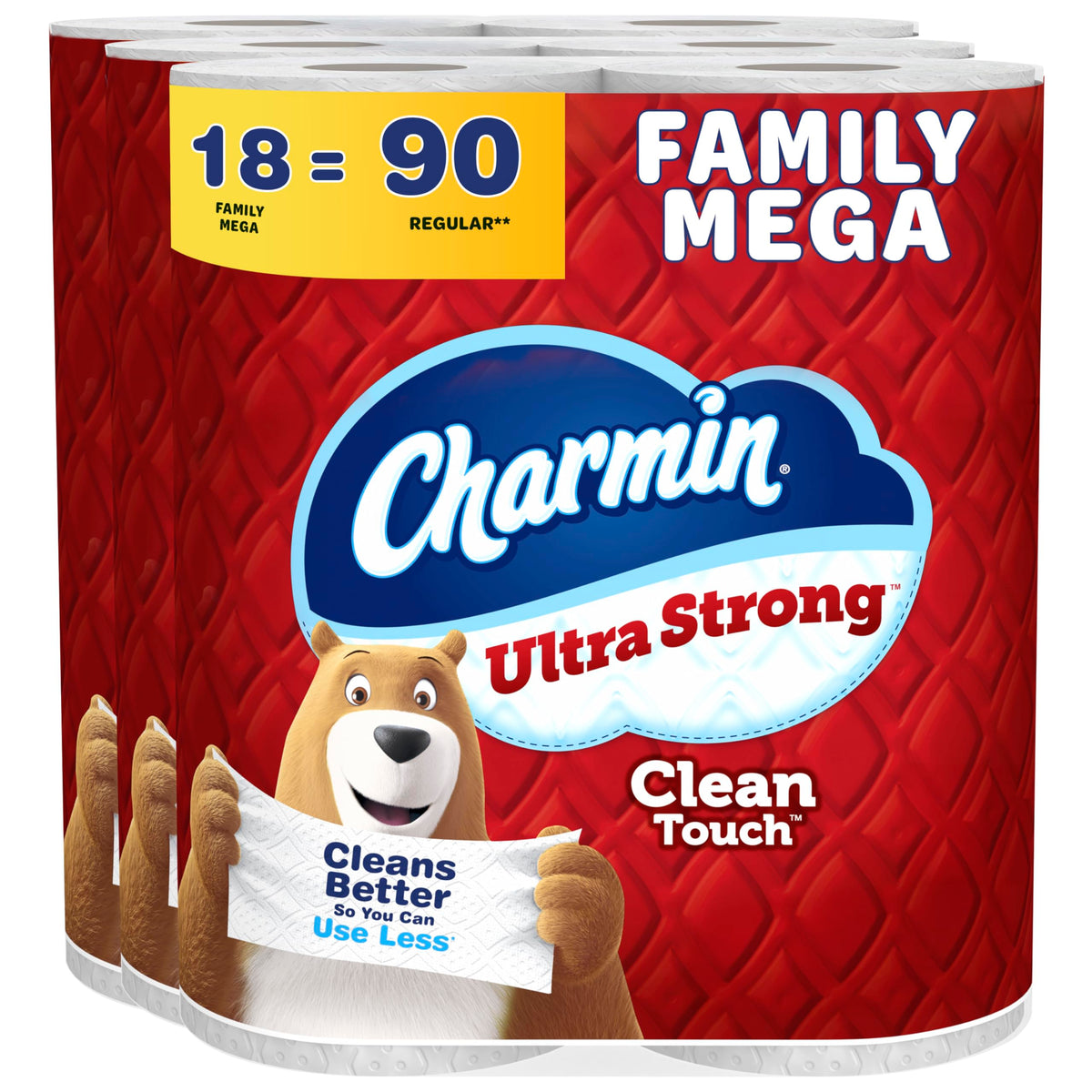 Charmin Ultra Strong Clean Touch 2-Ply Toilet Paper, 18 Family Mega Rolls = 90 Regular Rolls, White