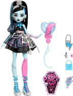Monster High Scary Sweet Birthday Doll, Frankie Stein in Black Party Dress with Themed Accessories Like Invite, Balloon, Toy, Lipstick and More