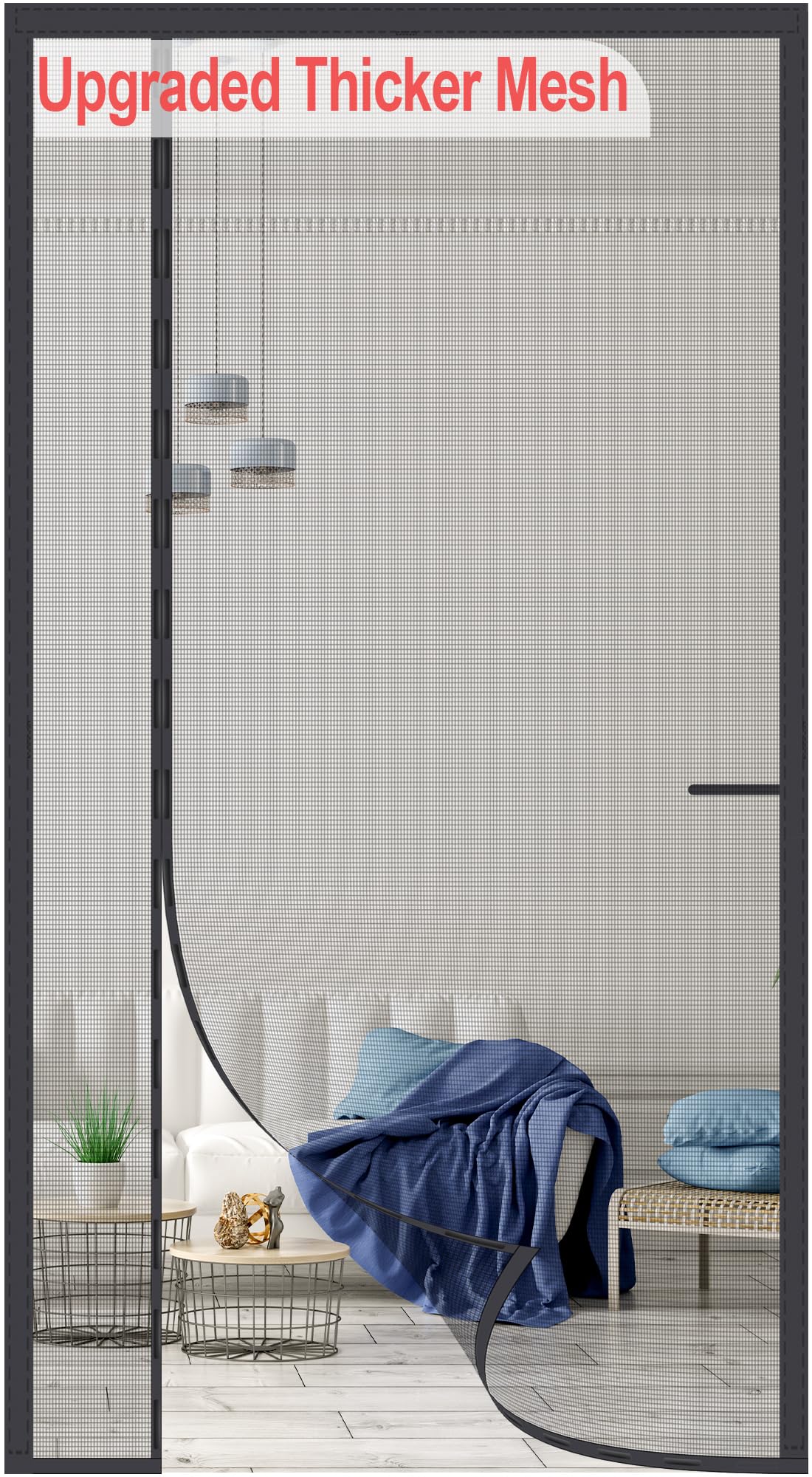 Okayavo Upgraded Magnetic Screen Door Thicker 255g/㎡ Reinforced Mesh,Reversible Left Right Side Opening,Fit Door Size 32 x 80 Inch,Retractable Mosquito Net for Door,Mesh Insect Screens not of Metal