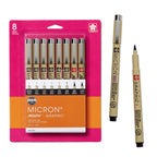 Sakura Pigma Micron Fineliner Pens, Black, Assorted Points - 8 Pack