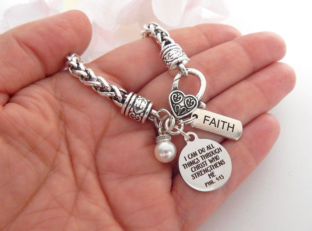 Religious Bible Verse Bracelet for Her Scripture Quotes Bracelet Faith Christian Jewelry Encouragement for Women Friend (PHIL 4:13)