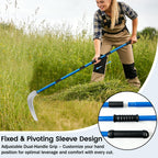 12.6'' Scythe Tool for Grass Cutting, 4 Stainless Steel Poles, Adjustable Dual-Hand Grip, Professional-Grade Blade, for Clearing Bushes, Vines, Fields, Ditches, Paths, Landscaping, Blue, 67in.