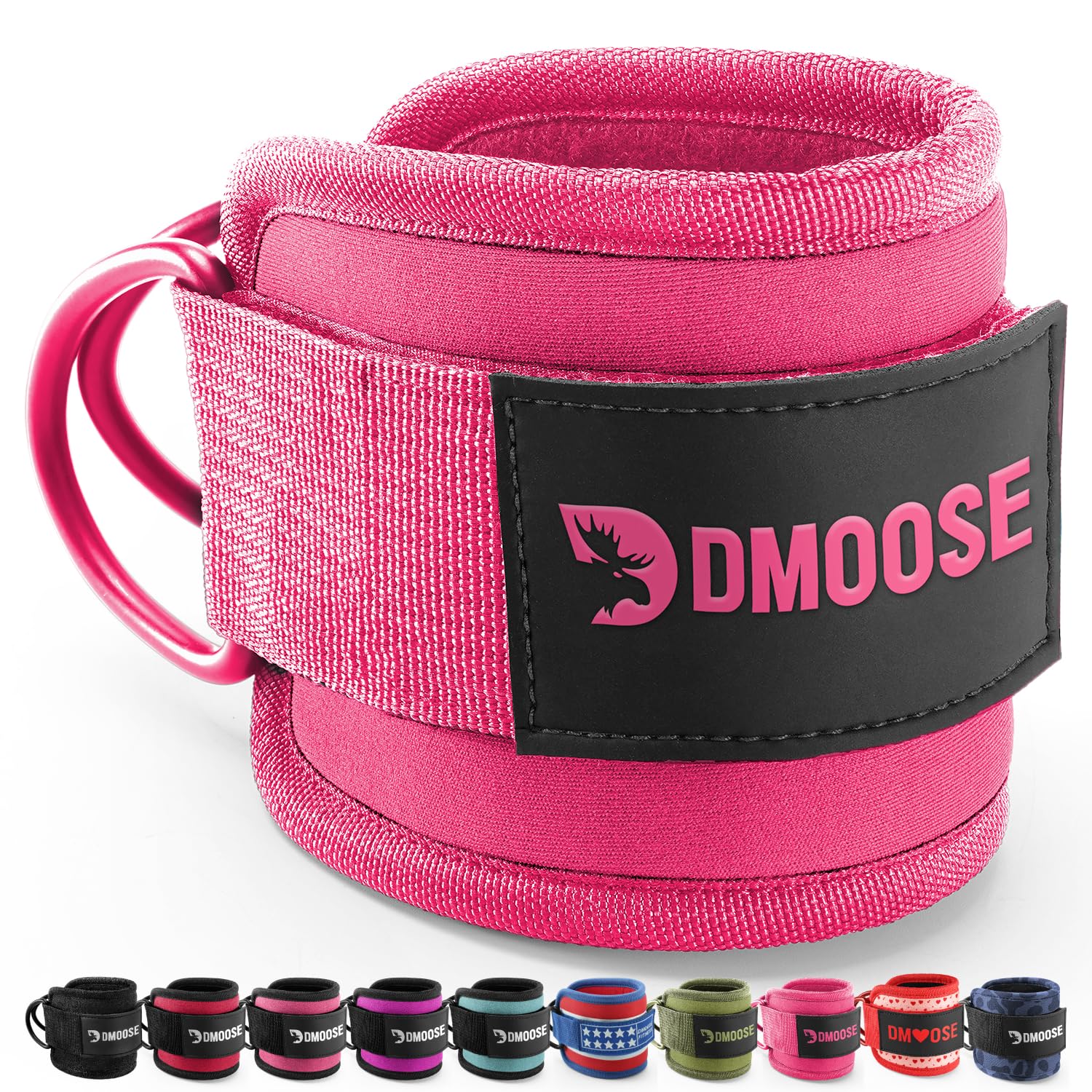 DMoose Ankle Strap for Cable Machine - One Size Fit with Premium Padding, Glute Kickback Ankle Strap, Ankle Cable Straps for Workout, Booty Workout, Leg Extension, Hip Abductors (All Pink - Single)