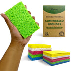 AIRNEX Compressed Cellulose Sponges - 32 Pack Natural Pop Up Dish Sponge for Kitchen - Compostable Plant-Based Cleaning Sponges Bulk – Non Scratch Natural Sponge for Dishes & Household Cleaning