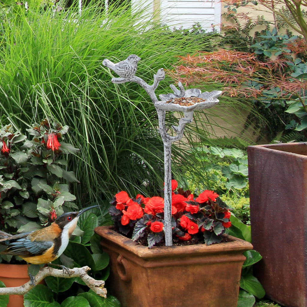 Sungmor Cast Iron Bird Feeder, Decorative Garden Stake, 26.2 Inches Tall