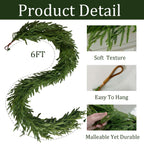 Cherica 2 Pcs 6 Ft Christmas Norfolk Pine Garland with Lights for Mantle