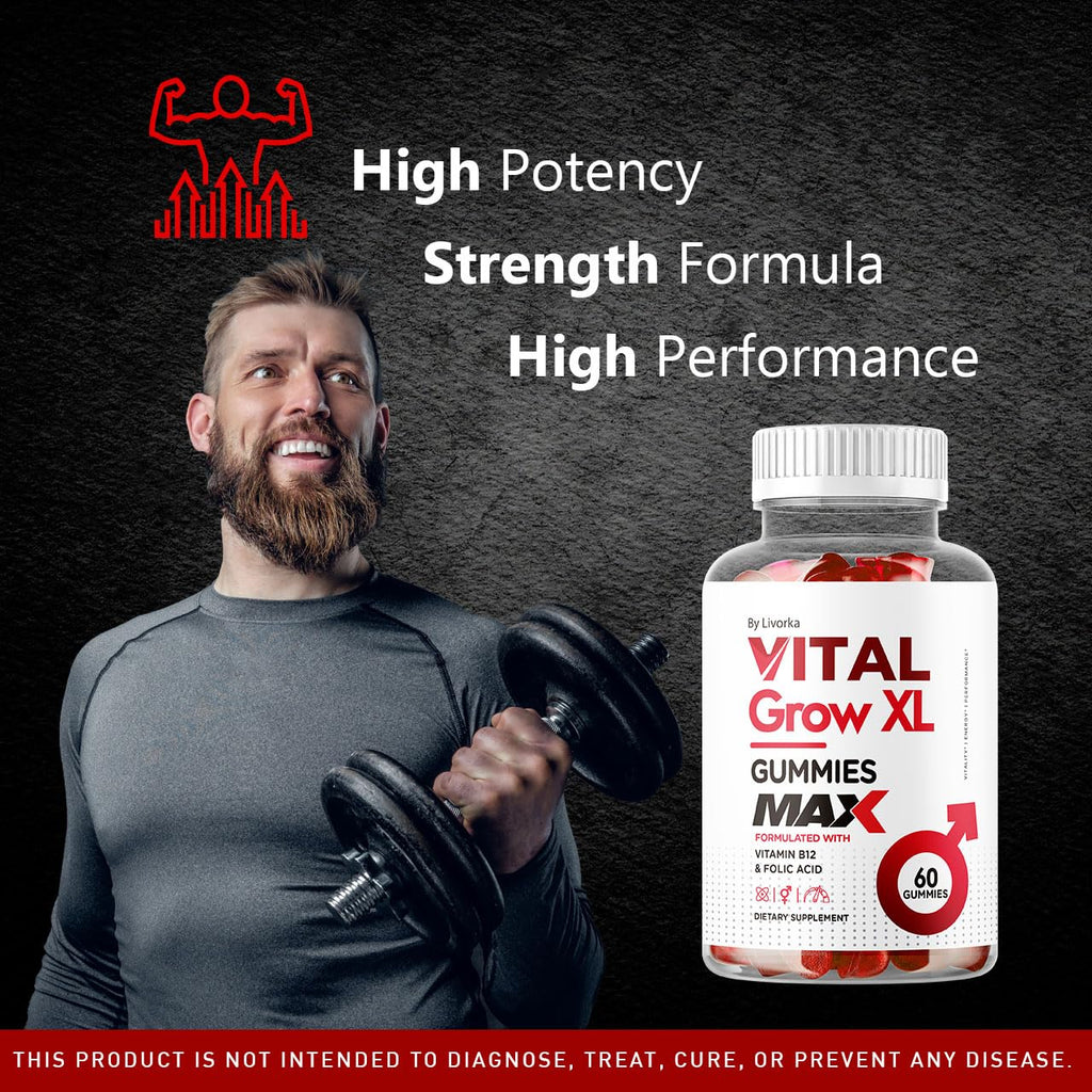 Vital Grow XL Male Gummies - Men's Performance Gummies 1050MG Vital GrowXL Blend, Vital Growth Gummy Advanced Formula, 60 Gummies for 1 Month