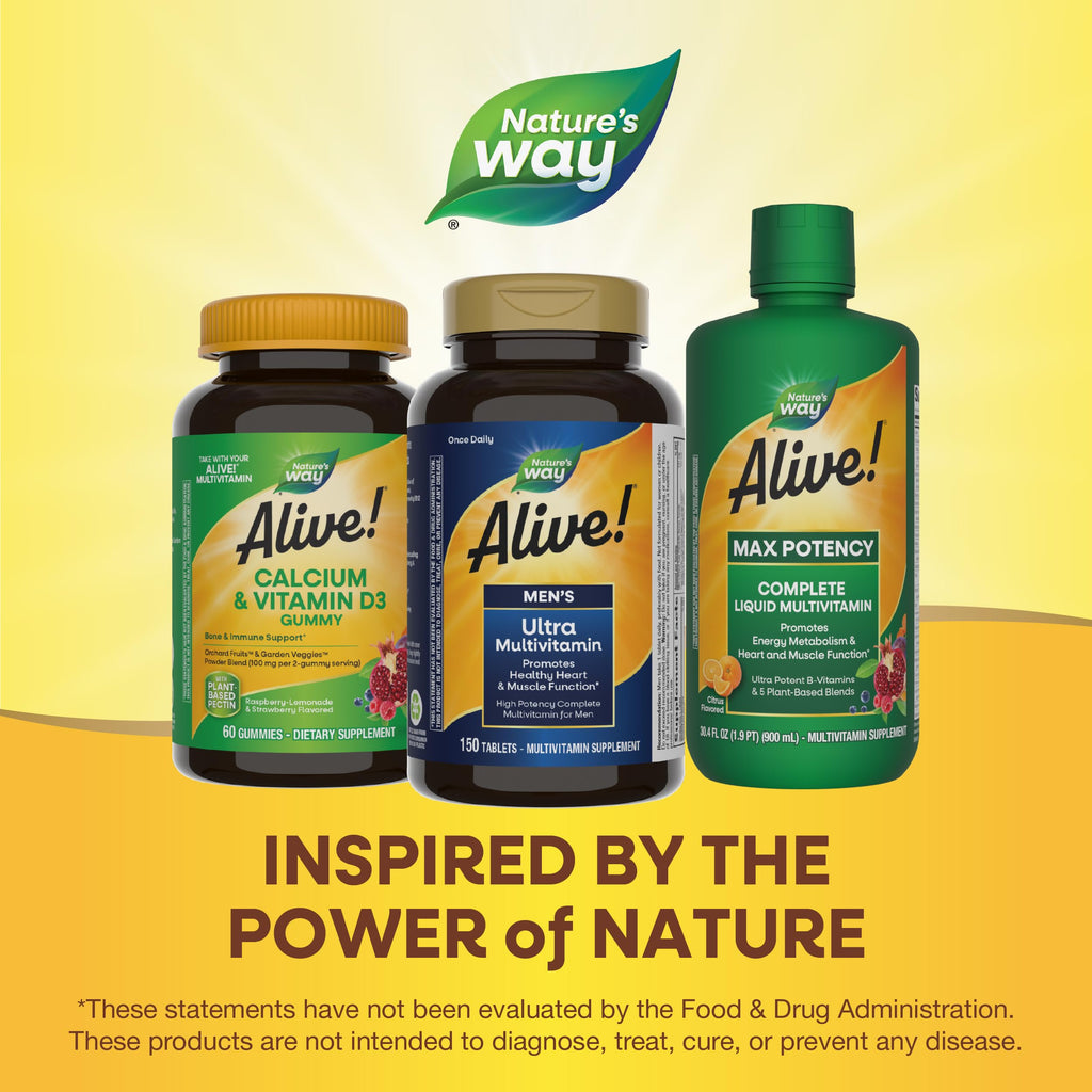 Nature's Way Alive! Men’s Once Daily Ultra Potency Multivitamin Tablets, Complete High Potency Men’s Daily Vitamin Promotes Heart & Muscle Function*, B-Vitamins, Zinc and Antioxidants, 150 Tablets
