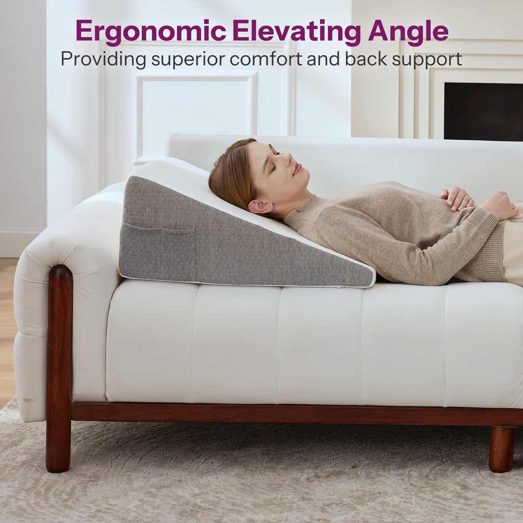 Wedge Pillow with Foam Top for Sleeping,Reading and Rest, 8 Inch Elevated Support Triangle Bed Pillow for Legs and Back Support with Washable Cover