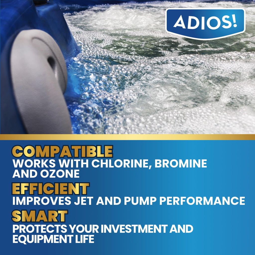 ADIOS! Hot Tub Hard Water Calcium Remover with Scale and Stain Clarifier, Soften Treat and Reduce Spa Deposits - 16oz (Pint)