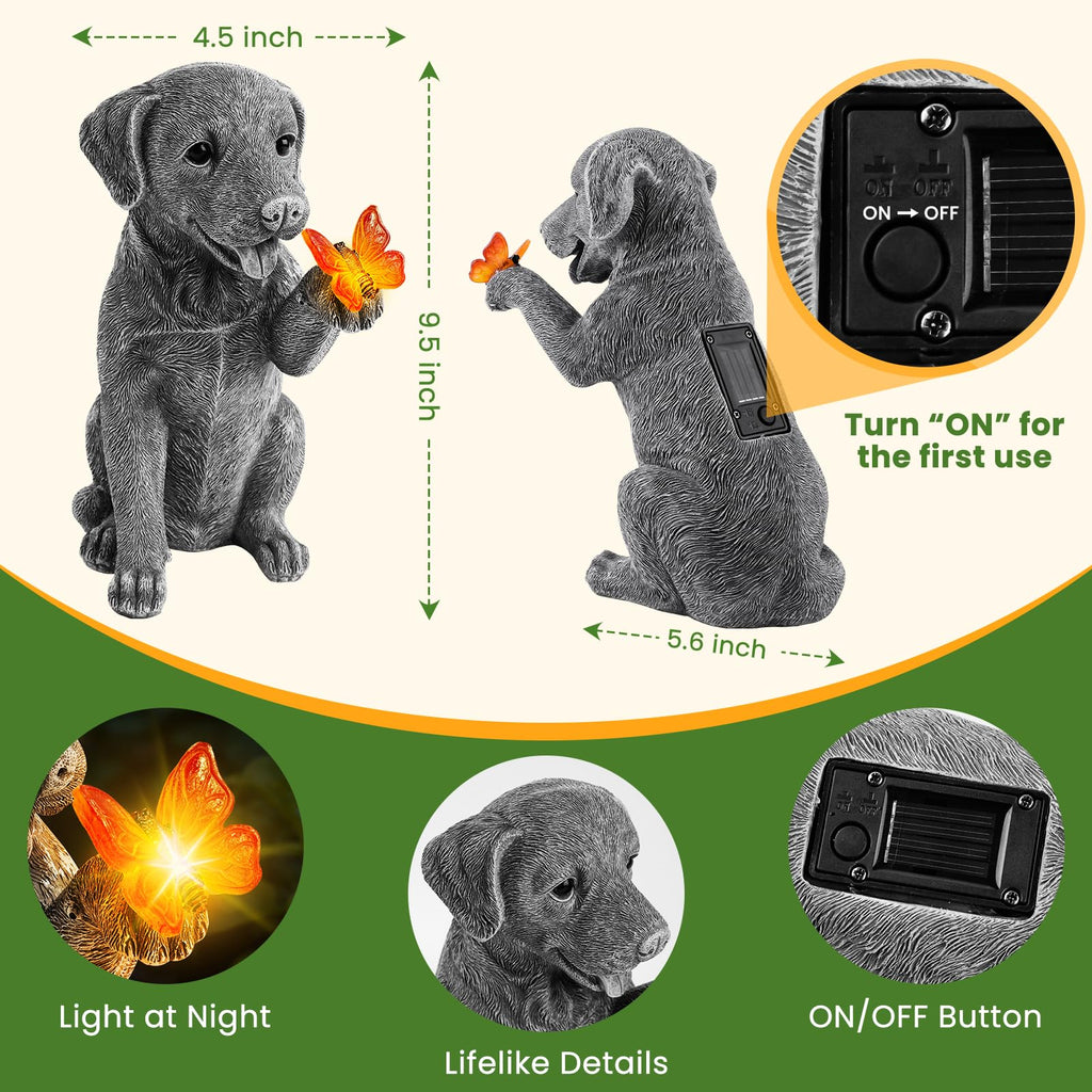Solar Garden Statues Outdoor Decor, Garden Decor Dog Statue for Outside
