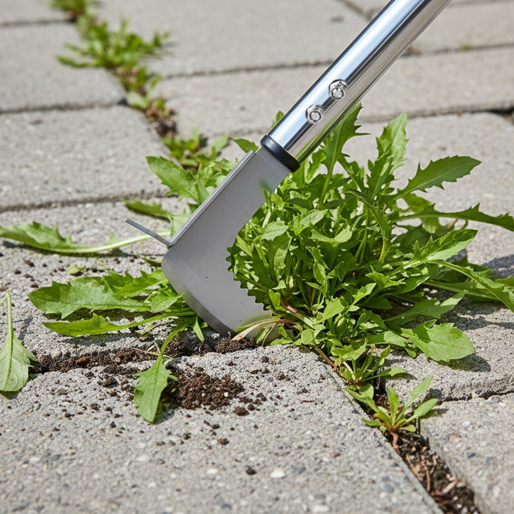 FIMXSD Crack Weeder Tool, 59-Inch Long Handle Crevice Weeding Tool with L-Shaped Stainless Steel Blade, Manual Weed Puller for Sidewalk, Driveway, Pavers, Patio and Deck Edges