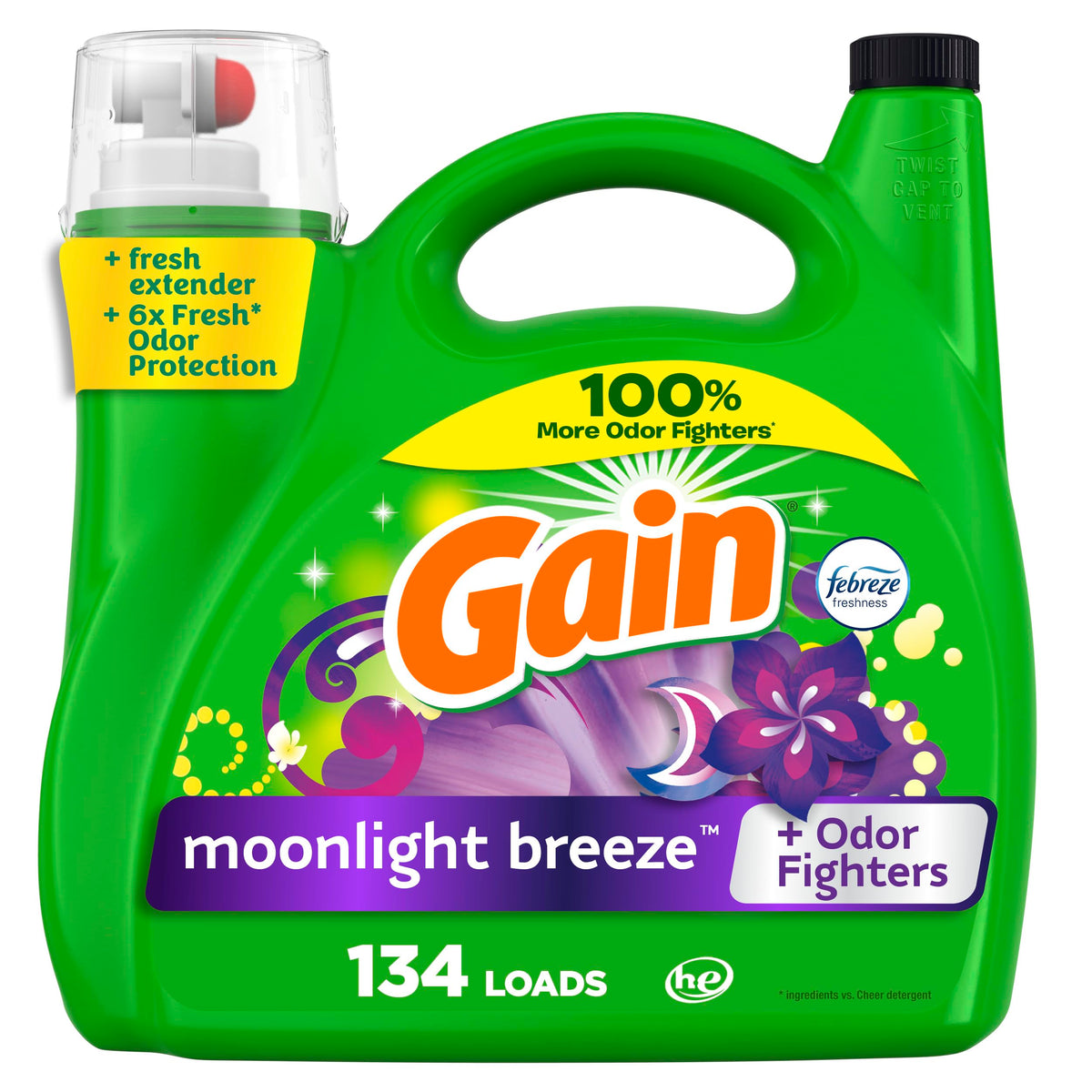Gain Liquid Laundry Detergent, Moonlight Breeze Scent, 194 fl oz, 134 Loads, Freshness + Odor Fighting, Laundry Detergent Liquid Soap, HE Compatible