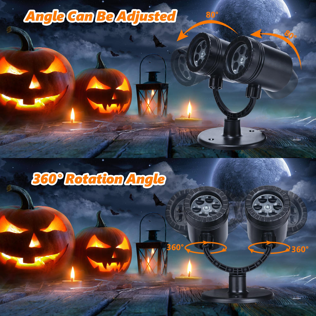 Toodour Halloween Projector Lights Outdoor, Double Head Dynamic Halloween Lights Projector with Timer, Waterproof Ghost Skeleton Devil Pumpkin Light for Home Window Wall Decor
