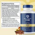 Balanced Vibe Brain Supplement 8 in 1 with Lion's Mane, Bacopa, Rhodiola, Ginkgo Brain Supplements for Memory, Focus & Mental Clarity, Non-Stimulant, Organic, Vegan, GMP Certified, 90 Capsules