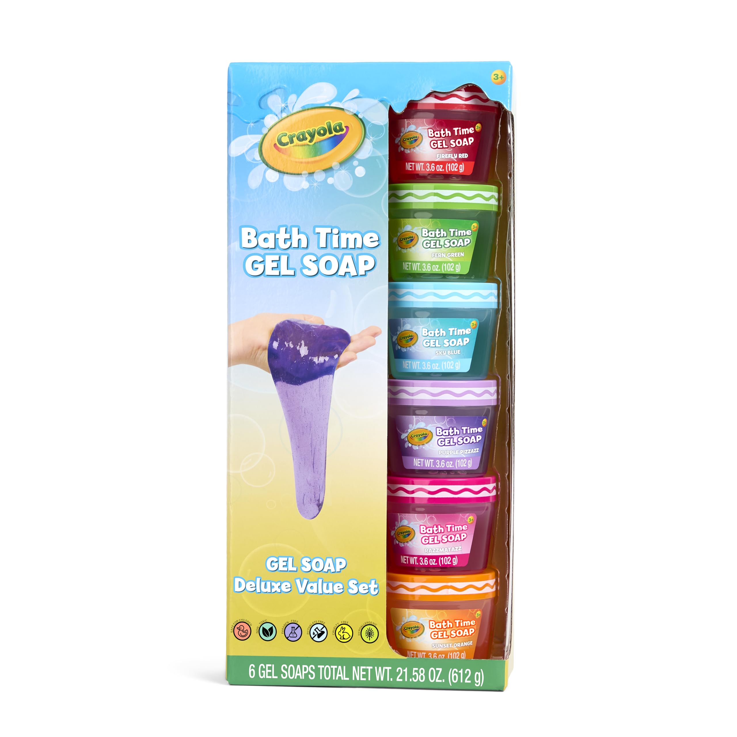 Crayola Bath Time Slime 6 Piece Set, Soaps with Slime Texture & Consistency, Multi Color Bath Soap 6 Pack / 3.6 oz Each, Colors Included: Red, Green, Blue, Purple, Pink, & Orange