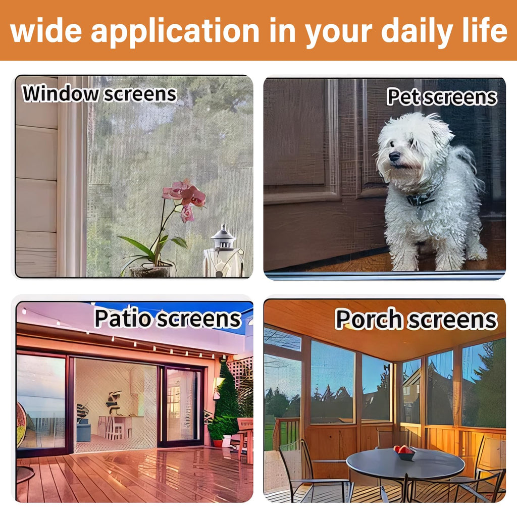 Window Screen Replacement Kit Width:48in Length:158 Fiberglass|Includes Full Set of Tools | Suitable for Windows, Screen Doors, and Courtyards | UV Resistant and Durable | Easy to Install