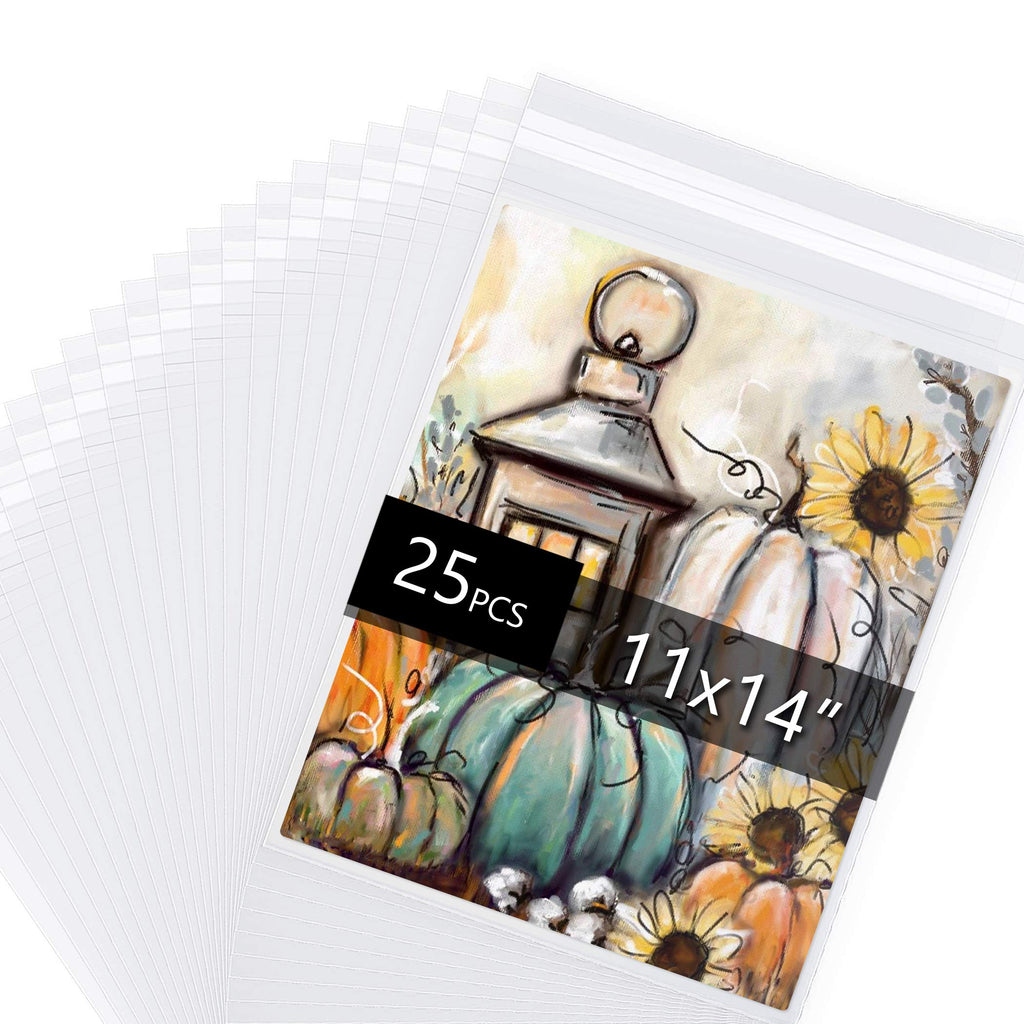 25 Pack Acid Free Crystal Sealed Clear Bags for 11x14 Art Prints, Photos