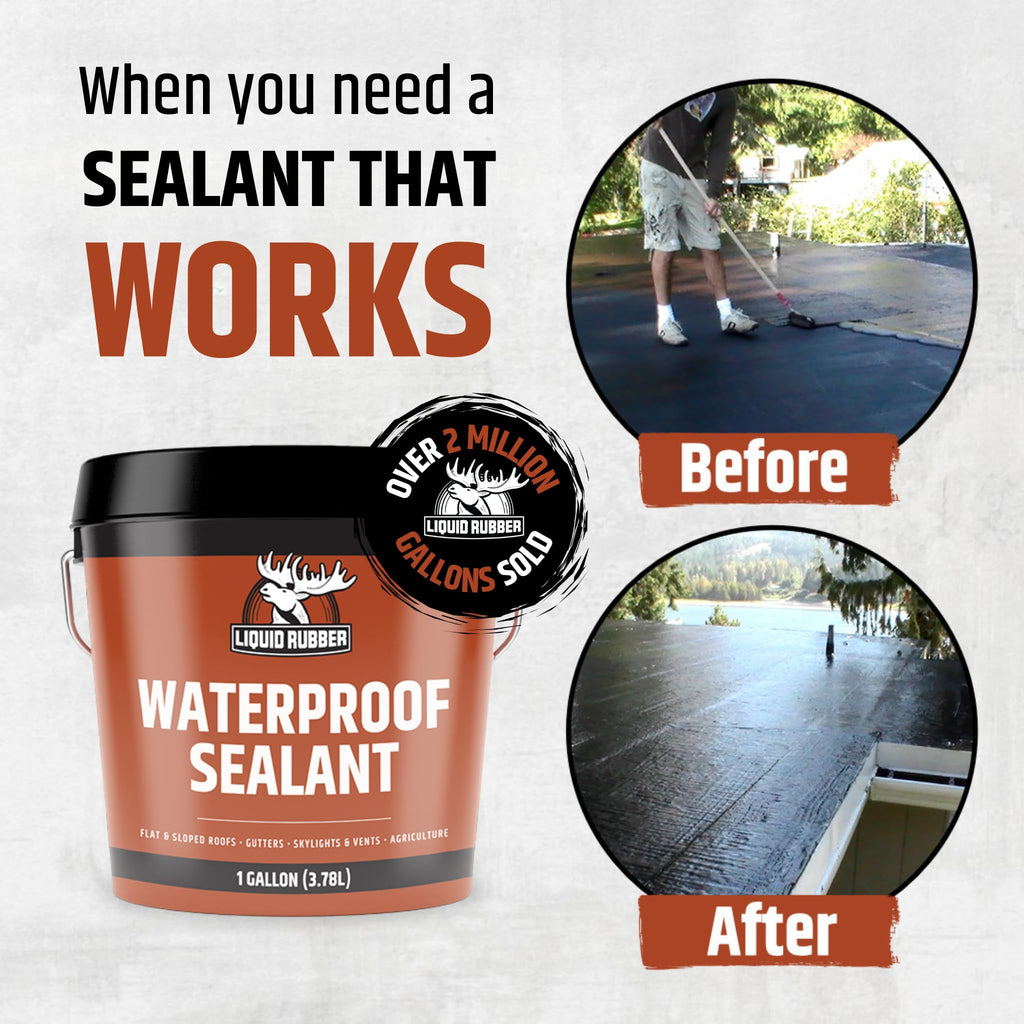 Liquid Rubber Waterproof Sealant – DIY Leak Repair Coating for Flat, Metal & Low Slope Roofs, Foundations, Gutters & More – Flexible Protective Membrane - Black - 2.5 Gallon