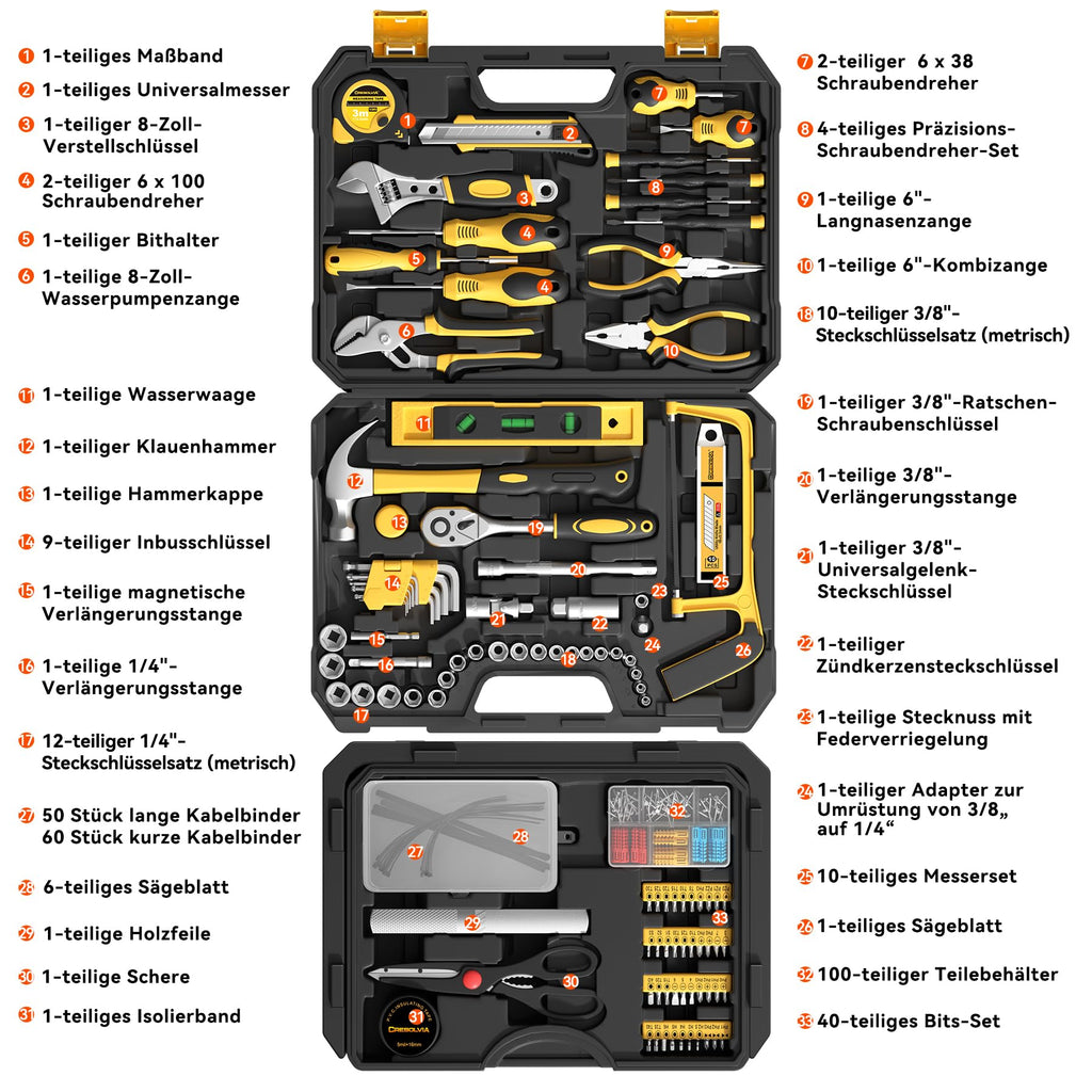 CRESOLVIA 328 Piece Tool Kit for Home,Hand Repair Tool Set,Toolbox Storage Case with Drawer,General Household/Auto Tool Kit,Perfect for Homeowner, DIY, Handyman