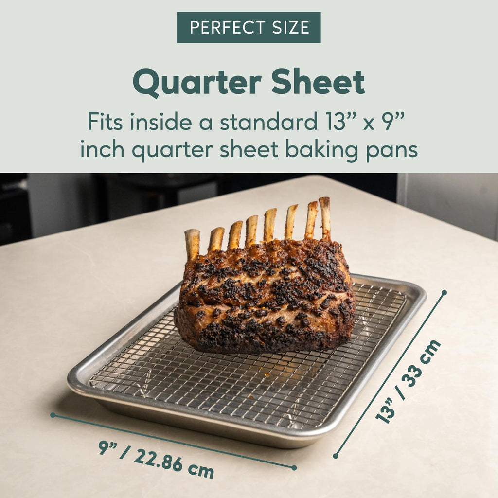 Ultra Cuisine Oven-Safe, Dishwasher-Safe 100% Stainless Steel Cooling & Baking Rack Set - Tight-Wire Bake for Oven Cooking - Heavy Duty - 8.5x12 - Set of 2 - Small Quarter Sheet Pan Cooling Racks