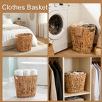 Pumtus Woven Trash Can, Handwoven Bathroom Waste Basket with Built-in Handles, Water Hyacinth Storage Bin, Garbage Laundry Magazine Container for Bedroom, Kitchen, Office, Utility Room