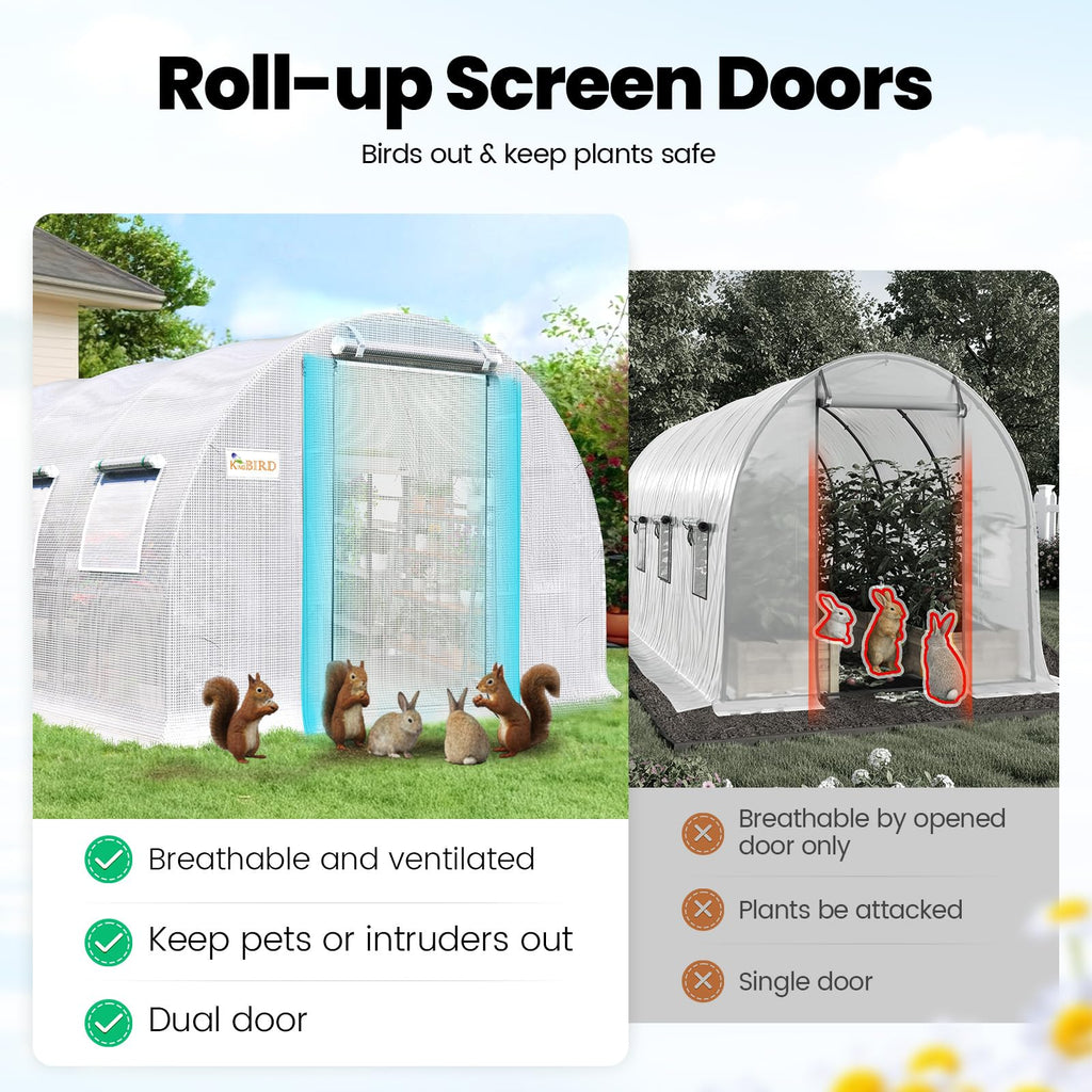KING BIRD Premium 10x6.6x6.6FT Greenhouse for Outdoors Large Walk-in House