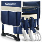 KVR Garden Kneeler and Seat Heavy Duty, 7-Piece Foldable Gardening Bench & Stool Set with 3 Aluminum Tools, 2 Secure Tool Pouches and Double-Layer Tote Bag, Gift for Seniors