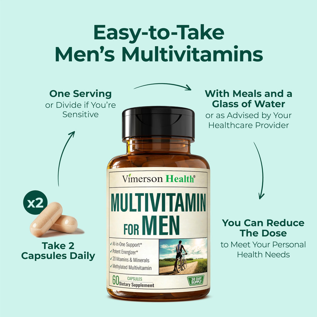 Methylated Multivitamin for Men with Bioavailable Vitamins, Chelated Minerals, Vitamin D, B12, C, A & Zinc for Energy, Focus and Immune Health – Premium Mens Multivitamins & Multiminerals – 60 Caps