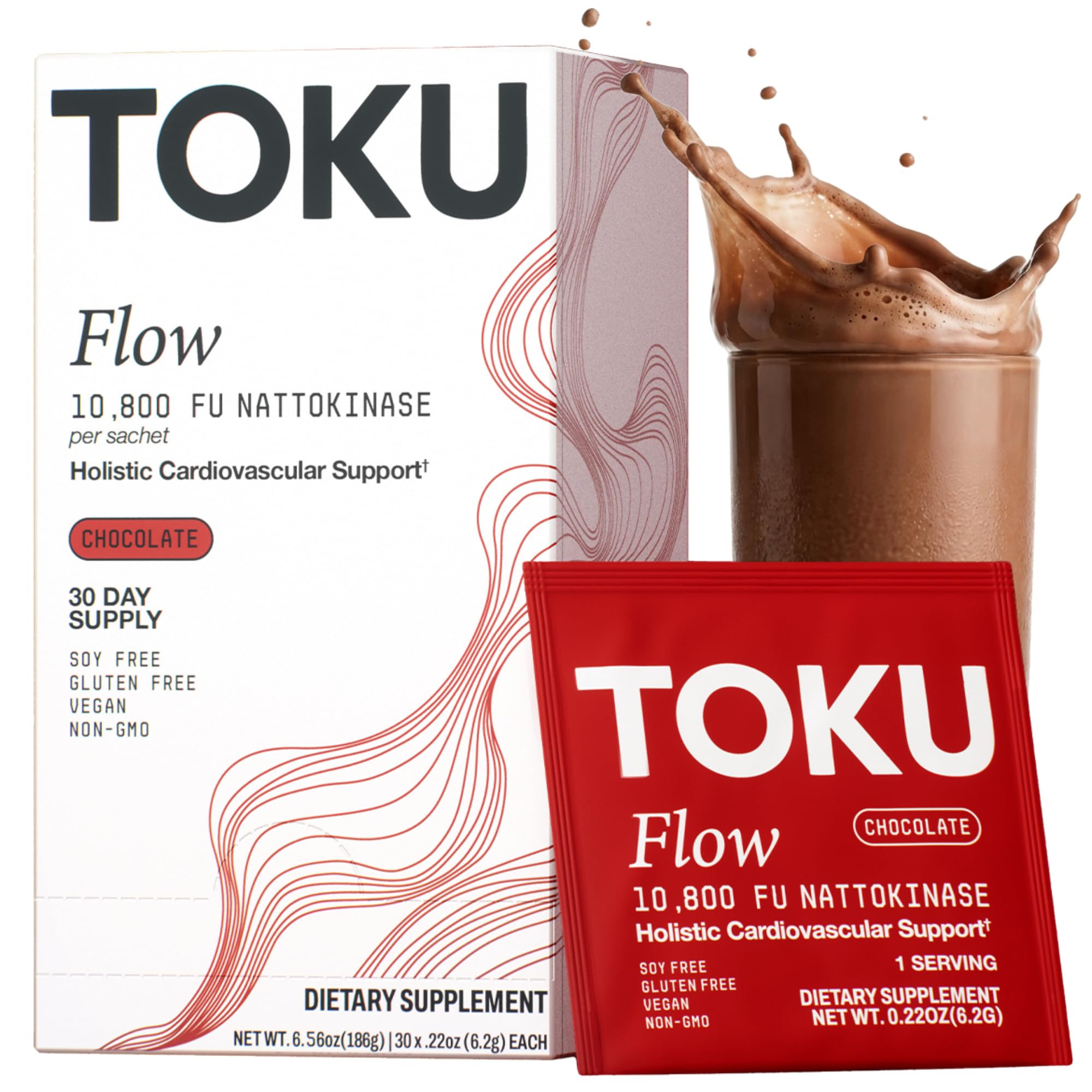 Toku Nattokinase 10,800 FU Supplement with Vitamin K2 MK7 & Oat Beta Glucan, Daily Circulation Support Powder, Plant-Based Drink Mix, Soy-Free, 30 Single-Serve Packets
