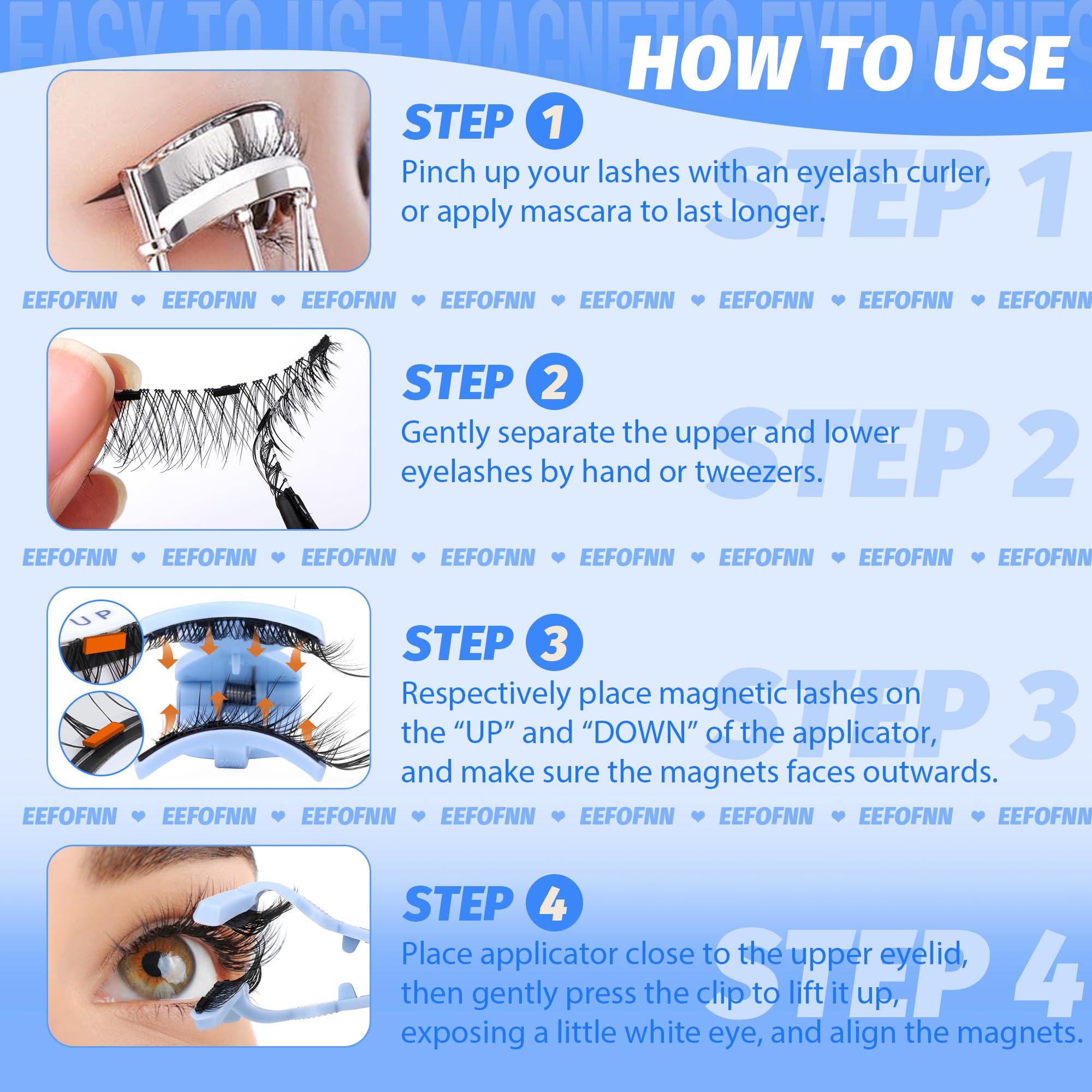 Magnetic Eyelashes Half Lashes Magnetic Eyelashes with Applicator Cat Eye Lashes Natural Look No Glue Needed False Eyelashes Wispy Magnet Lashes with Clamp by Eefofnn