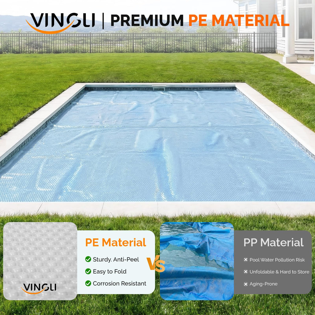 VINGLI 12Mil Solar Pool Cover, Rectangle Solar Blanket-Heavy Duty Solar Pool Cover for Above Ground Pool-Pool Solar Cover for Inground Pool (Clear, 18'x36' Rectangular)
