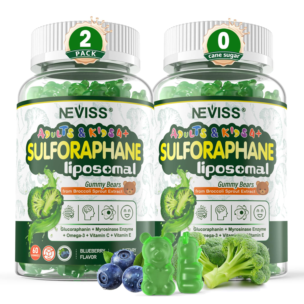 Liposomal Sulforaphane Supplement, Broccoli Gummies, Broccoli Sprouts Extract w/Myrosinase, Omega-3, Vitamin C, E for Kids 4+ & Adults, Supports Cognitive, Brain, Cellular Health, Antioxidant, 120 Cts