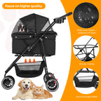 Pet Stroller,Dog Stroller for Small Medium Dogs Cats,3 Wheels,Foldable,with Breathable Mesh Canopy,Cup Holders,Easy Assembly,Black