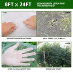 Garden Netting Kit for Raised Beds, 8x24Ft Ultra Fine Mesh Netting with 6 Sets Garden Hoops, Plant Row Cover Insect Netting Birds Pest Barrier Net for Vegetable Fruit Flowers