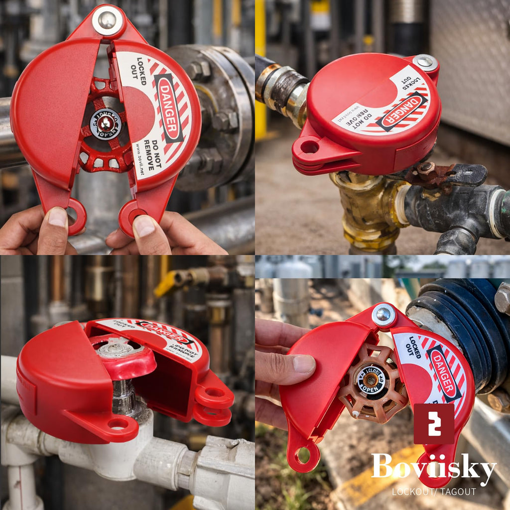 Boviisky Gate Valve Lockout with Safety Padlock, Big Size, 1 Set,2.5" to 5" in Dia Valve Handles,Outdoor Water Hose Bib Lock for Faoucet Locks,Propane Tank