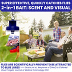 3 Fly Traps Outdoor Fly Trap for Patio with 6 Non-Toxic Dissolvable Bait Refills. Reusable Hanging Bug Catcher Killer for All Filth Flies for Outside Bug Control Yard Ranch. Hanging Chains Included.