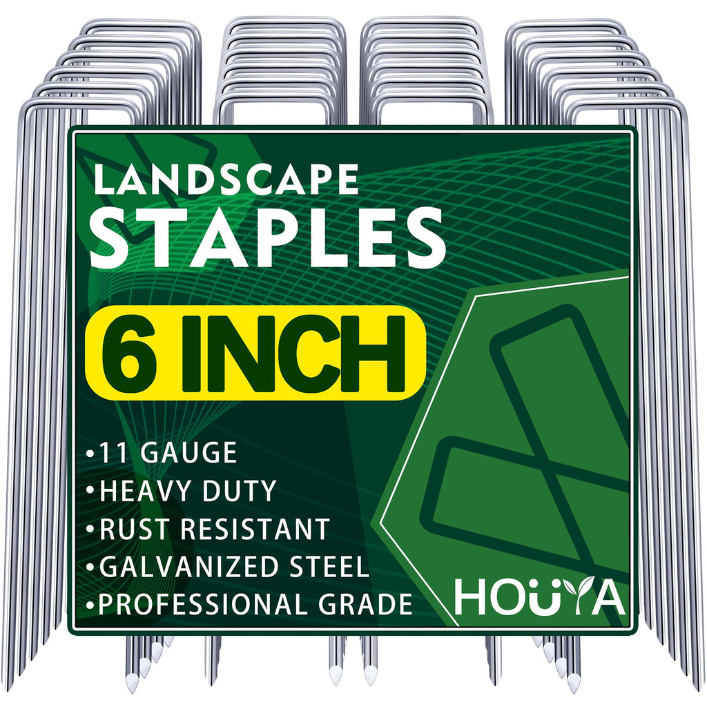 houya 500 PCS Landscape Staples 6 Inch Galvanized Garden Stakes Garden Staples Pins Anti-Rust Ground Stakes for Weed Barrier, Irrigation Hose, Yard Lawn SOD, Landscape Fabric, Decor 6"L x1.2"W 500pcs
